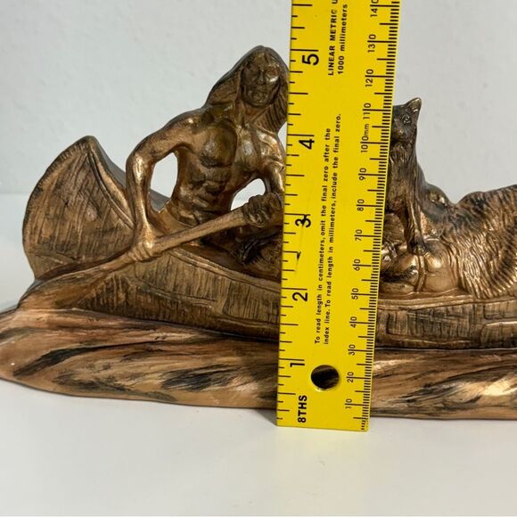 Vintage Handmade Ceramic Bisque Native American Indian Painted Canoe Figurine - Picture 9 of 9